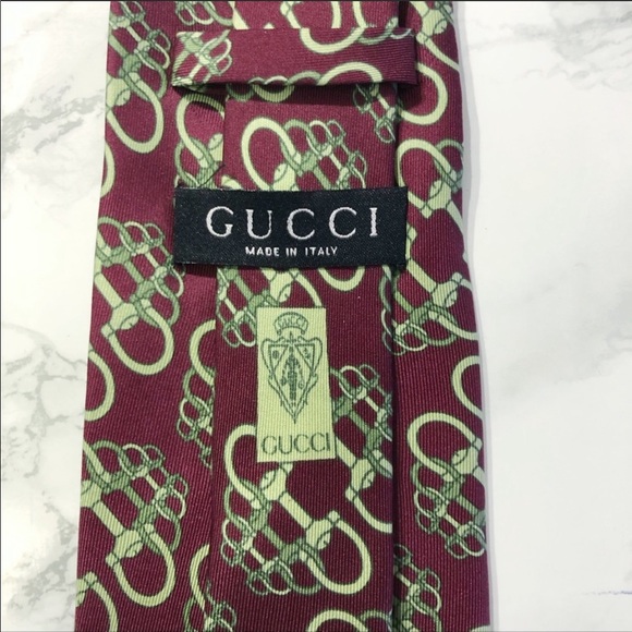 Gucci Red Pale Green Large Horsebit Silk Tie EUC - Picture 5 of 6